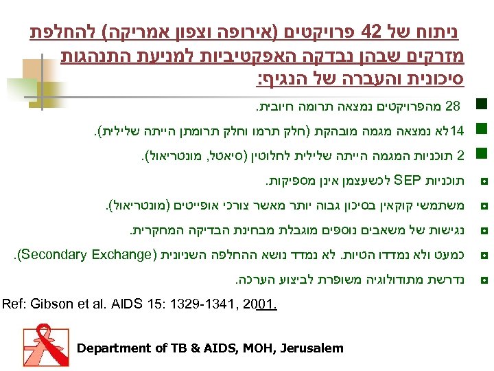  ניתוח של 24 פרויקטים )אירופה וצפון אמריקה( להחלפת מזרקים שבהן נבדקה האפקטיביות למניעת