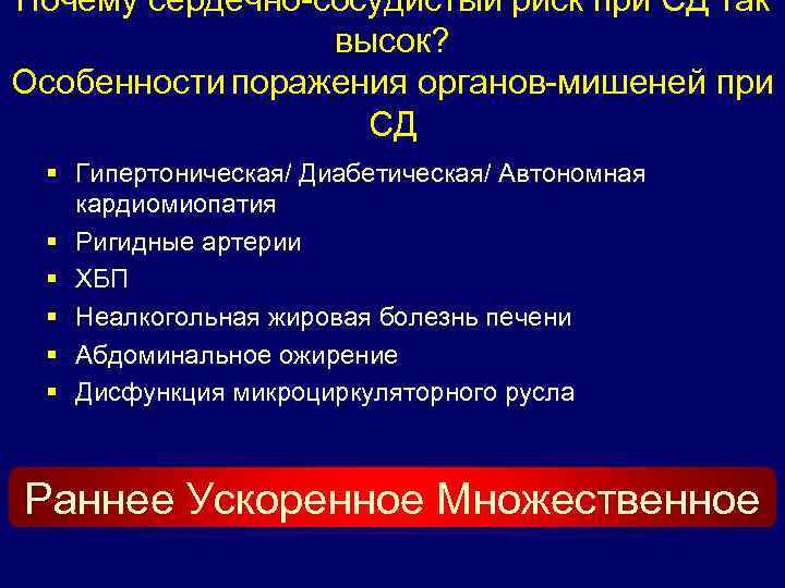 Почему сердечно-сосудистый риск при СД так высок? Особенности поражения органов-мишеней при СД § Гипертоническая/