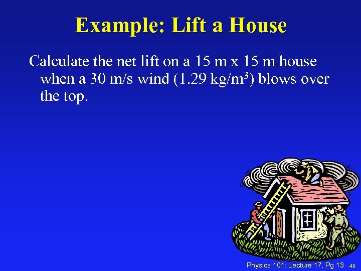 Example: Lift a House Calculate the net lift on a 15 m x 15