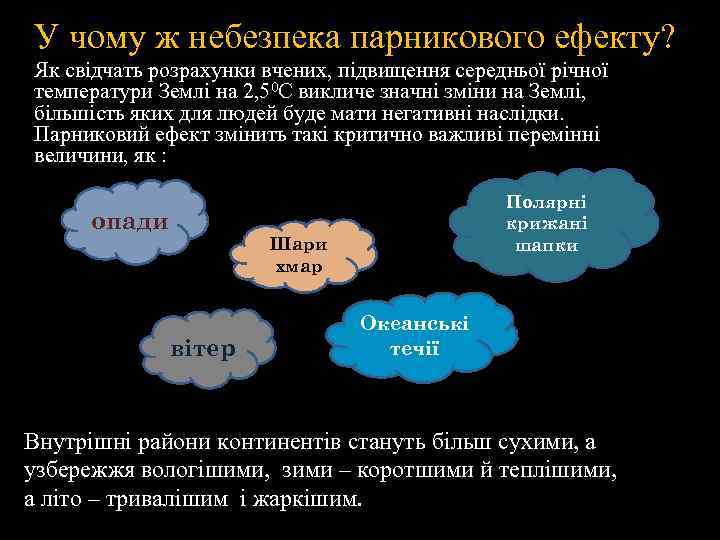 У чому ж небезпека парникового ефекту? Як свідчать розрахунки вчених, підвищення середньої річної температури
