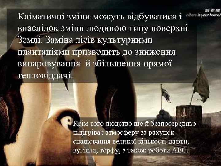 Кліматичні зміни можуть відбуватися і внаслідок зміни людиною типу поверхні Землі. Заміна лісів культурними