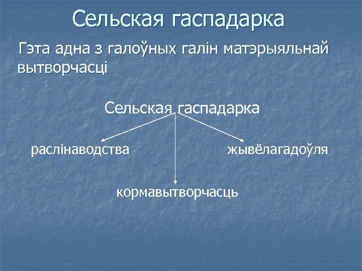 Сельская гаспадарка Гэта адна з галоўных галін матэрыяльнай вытворчасці Сельская гаспадарка раслінаводства жывёлагадоўля кормавытворчасць