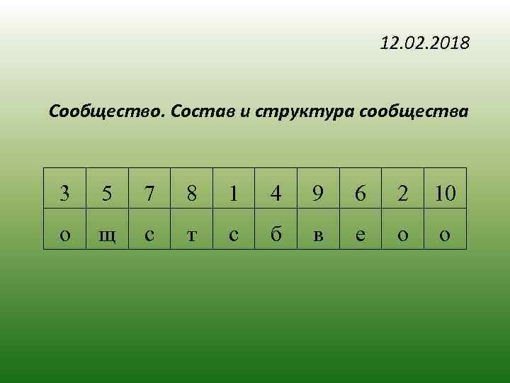 12. 02. 2018 Сообщество. Состав и структура сообщества 3 5 7 8 1 4