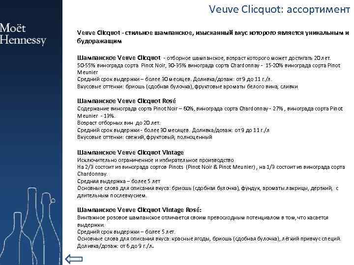 Veuve Clicquot: ассортимент Veuve Clicquot - стильное шампанское, изысканный вкус которого является уникальным и