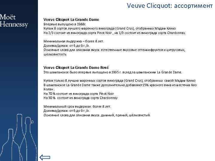 Veuve Clicquot: ассортимент Veuve Clicquot La Grande Dame Впервые выпущено в 1988 г. Купаж