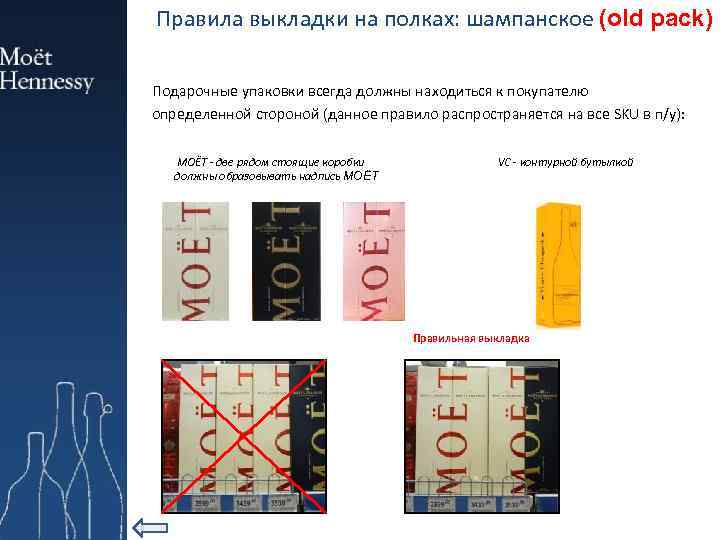 Правила выкладки на полках: шампанское (old pack) Подарочные упаковки всегда должны находиться к покупателю
