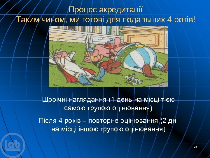 Процес акредитації Таким чином, ми готові для подальших 4 років! Щорічні наглядання (1 день