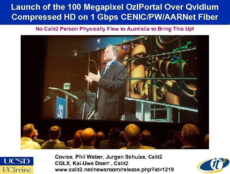 Launch of the 100 Megapixel Oz. IPortal Over Qvidium Compressed HD on 1 Gbps