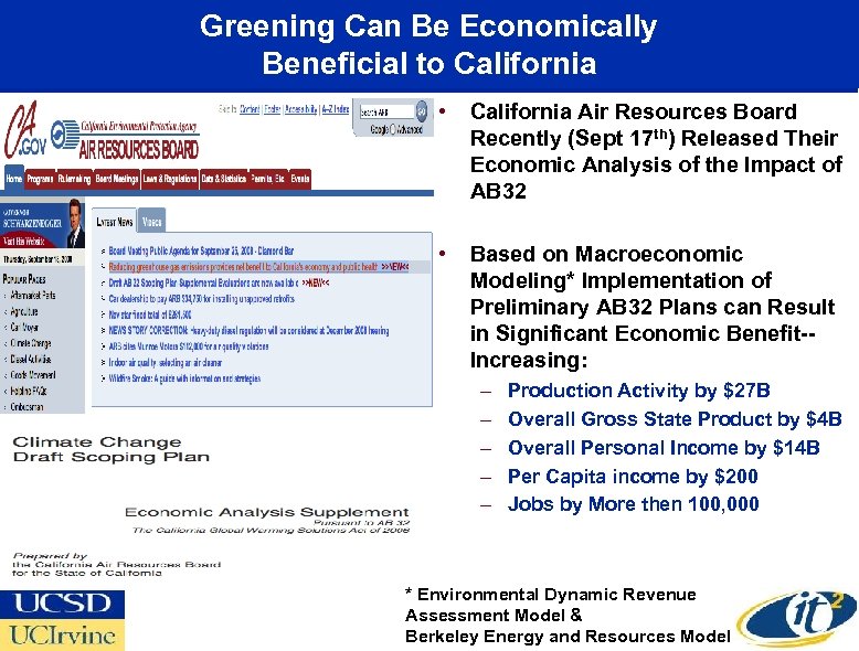 Greening Can Be Economically Beneficial to California • California Air Resources Board Recently (Sept