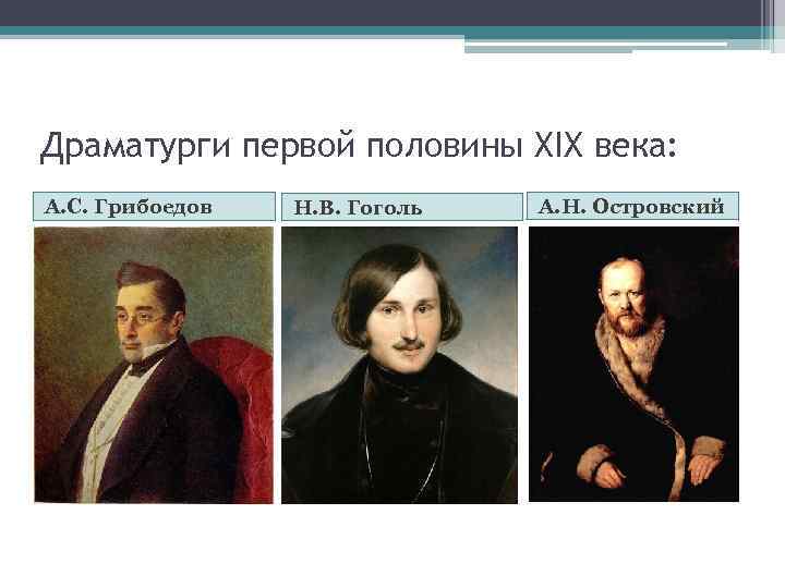 Драматурги первой половины XIX века: А. С. Грибоедов Н. В. Гоголь А. Н. Островский