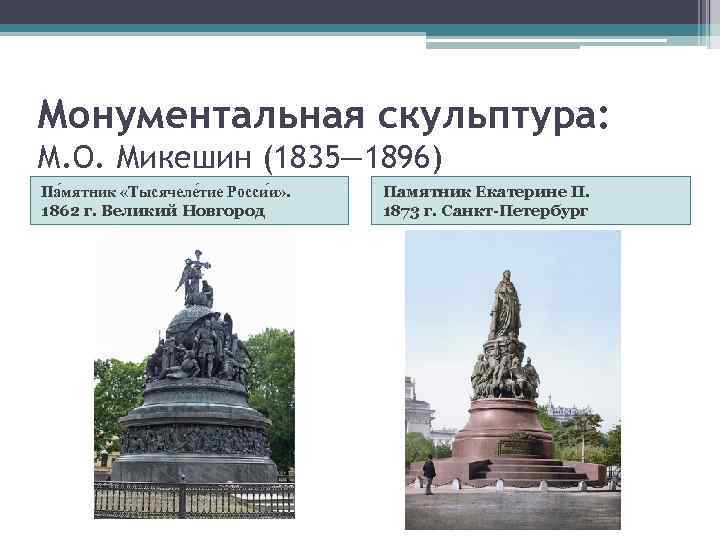 Монументальная скульптура: М. О. Микешин (1835— 1896) Па мятник «Тысячеле тие Росси и» .