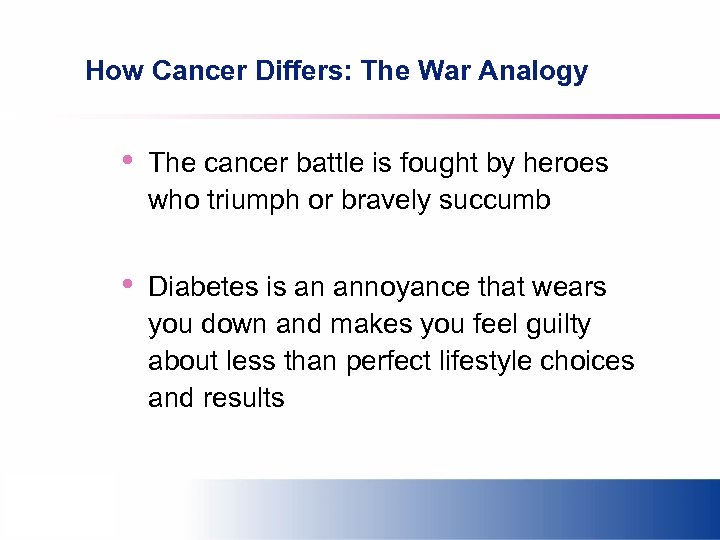 How Cancer Differs: The War Analogy • The cancer battle is fought by heroes