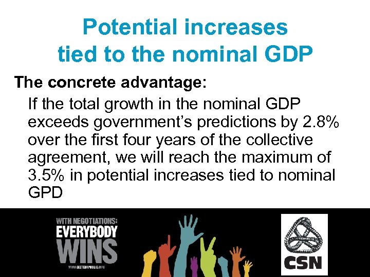 Potential increases tied to the nominal GDP The concrete advantage: If the total growth