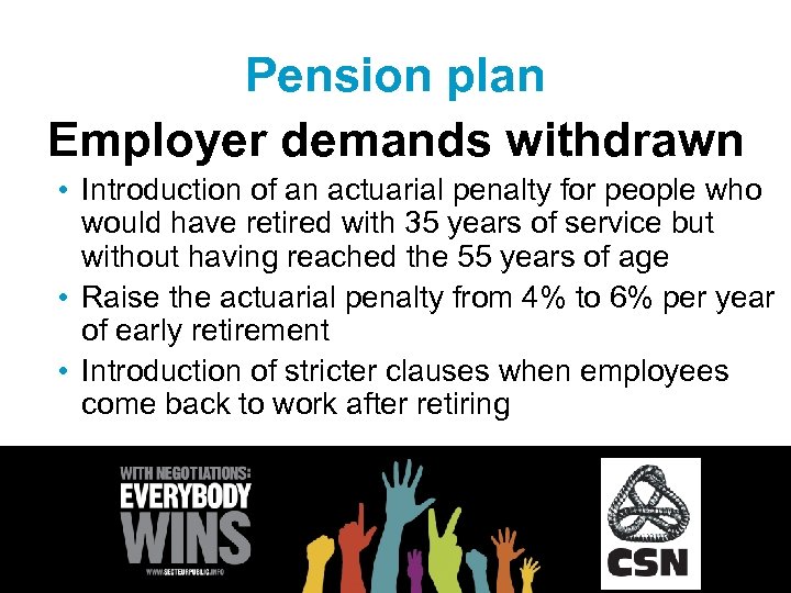 Pension plan Employer demands withdrawn • Introduction of an actuarial penalty for people who