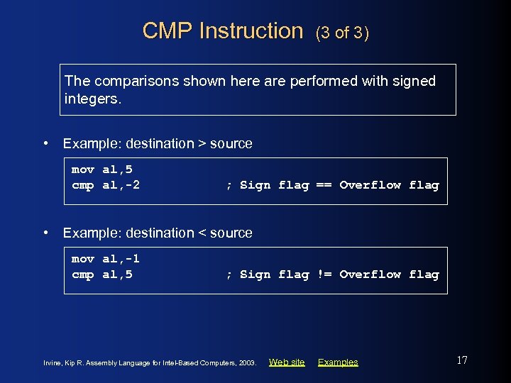 CMP Instruction (3 of 3) The comparisons shown here are performed with signed integers.