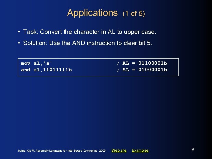 Applications (1 of 5) • Task: Convert the character in AL to upper case.