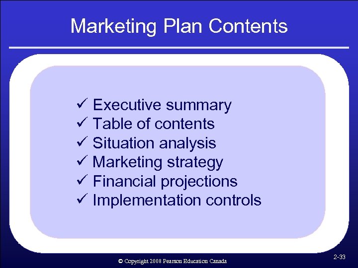 Marketing Plan Contents ü Executive summary ü Table of contents ü Situation analysis ü