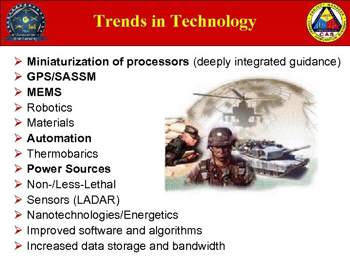 Trends in Technology Ø Ø Ø Ø Miniaturization of processors (deeply integrated guidance) GPS/SASSM