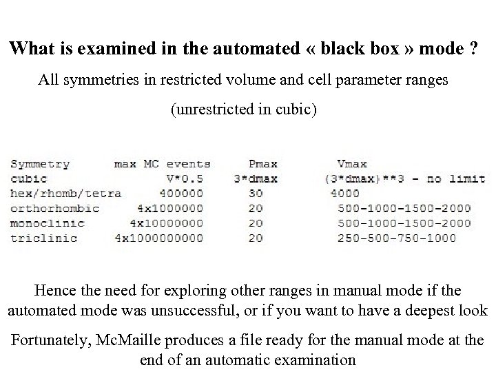 What is examined in the automated « black box » mode ? All symmetries