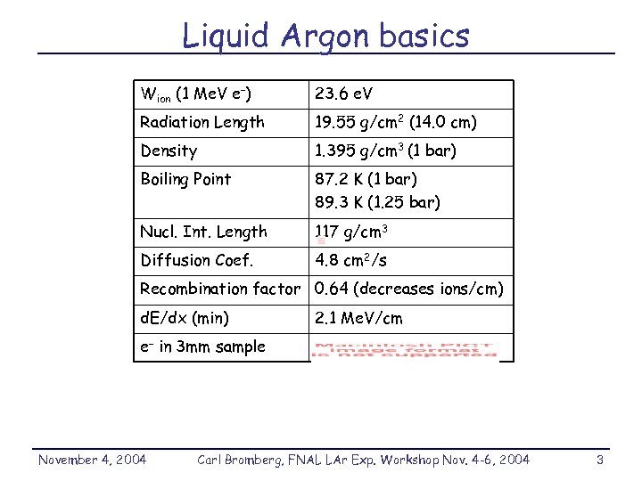 Liquid Argon basics Wion (1 Me. V e–) 23. 6 e. V Radiation Length