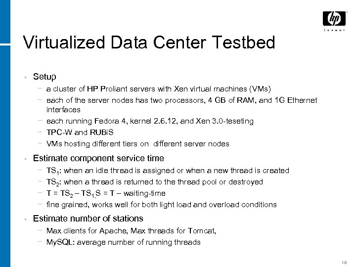 Virtualized Data Center Testbed • Setup − a cluster of HP Proliant servers with