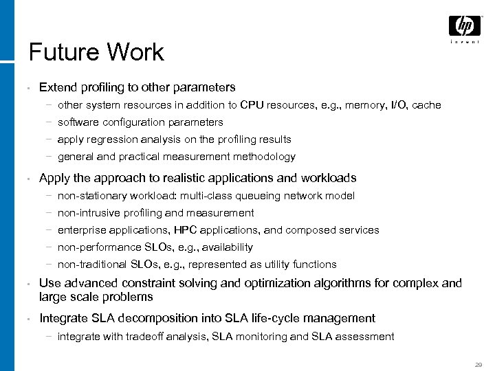 Future Work • Extend profiling to other parameters − other system resources in addition