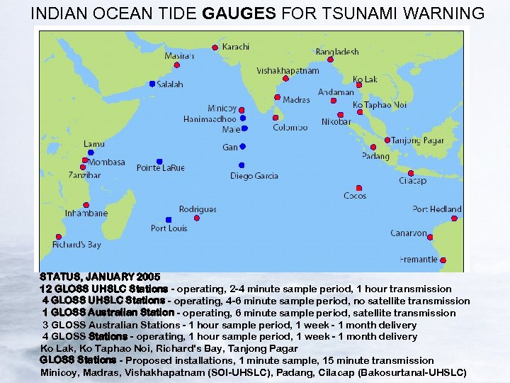 INDIAN OCEAN TIDE GAUGES FOR TSUNAMI WARNING STATUS, JANUARY 2005 12 GLOSS UHSLC Stations