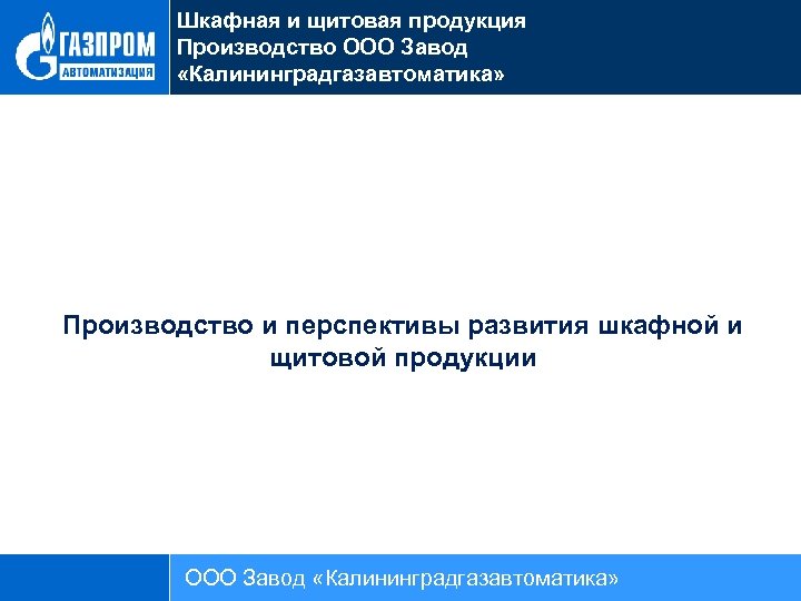 Шкафная и щитовая продукция Производство ООО Завод «Калининградгазавтоматика» Производство и перспективы развития шкафной и
