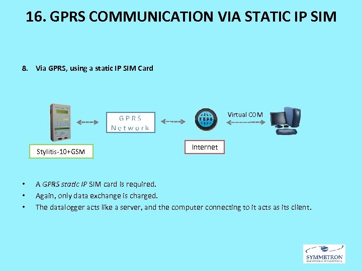 16. GPRS COMMUNICATION VIA STATIC IP SIM 8. Via GPRS, using a static IP