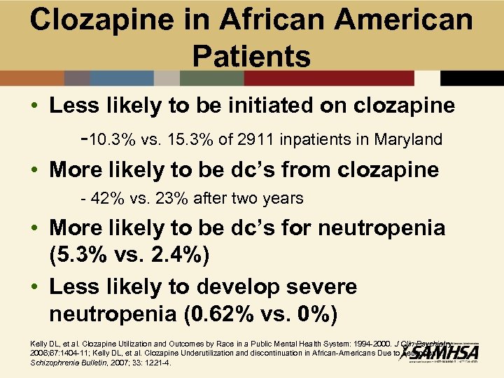 Clozapine in African American Patients • Less likely to be initiated on clozapine -10.