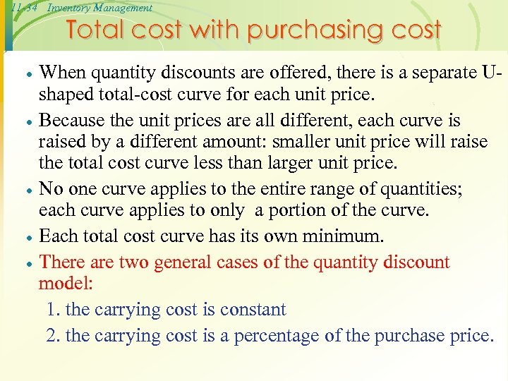 11 -34 Inventory Management Total cost with purchasing cost · · · When quantity