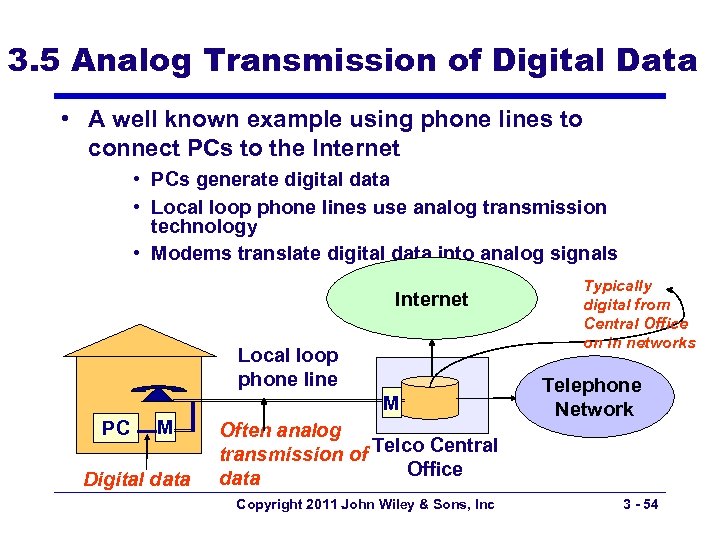 3. 5 Analog Transmission of Digital Data • A well known example using phone