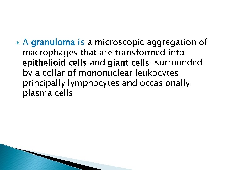  A granuloma is a microscopic aggregation of macrophages that are transformed into epithelioid