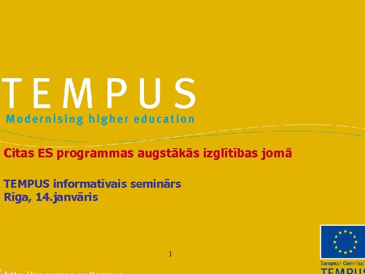 Citas ES programmas augstākās izglītības jomā TEMPUS informatīvais seminārs Rīga, 14. janvāris 1 