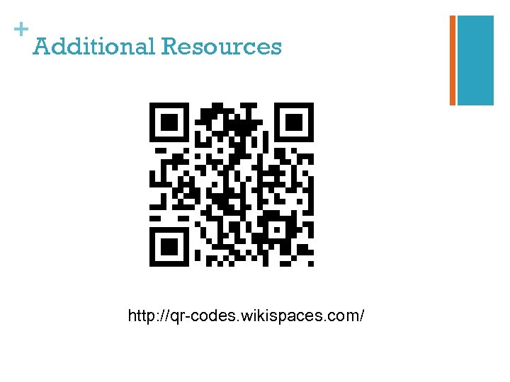 + Additional Resources http: //qr-codes. wikispaces. com/ 