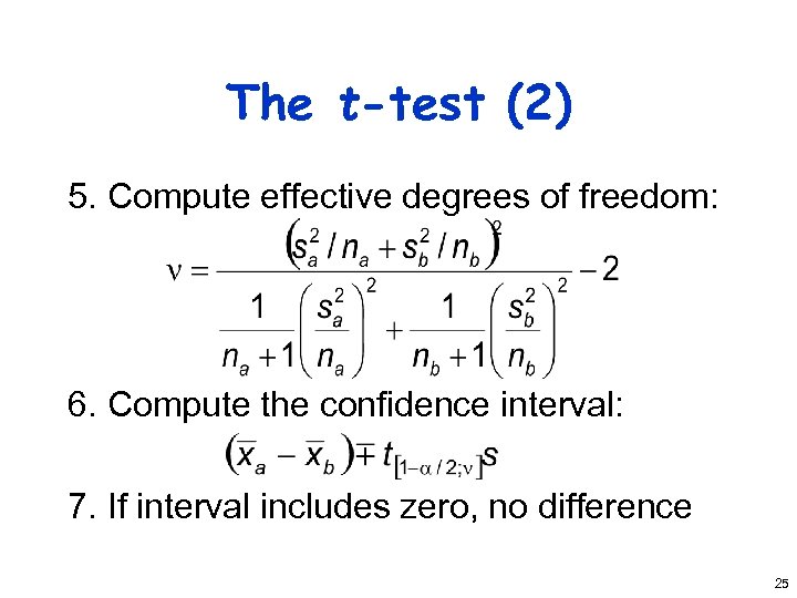 The t-test (2) 5. Compute effective degrees of freedom: 6. Compute the confidence interval: