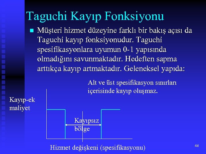 Taguchi Kayıp Fonksiyonu n Müşteri hizmet düzeyine farklı bir bakış açısı da Taguchi kayıp
