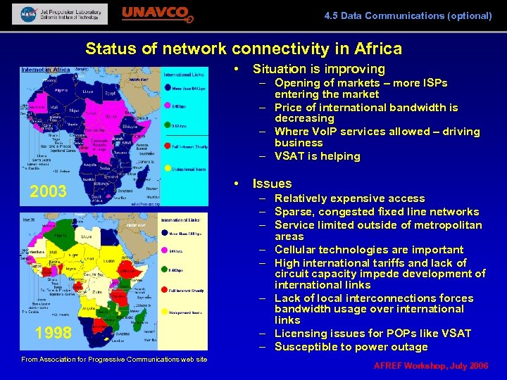 4. 5 Data Communications (optional) Status of network connectivity in Africa • Situation is