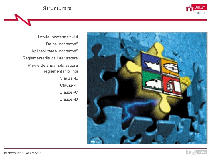 Structurare Istoria Incoterms®/ -lui De ce Incoterms® Aplicabilitatea Incoterms® Reglementările de interpretare Privire de