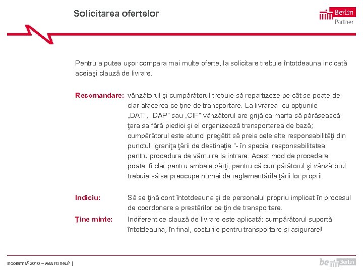 Solicitarea ofertelor Pentru a putea uşor compara mai multe oferte, la solicitare trebuie întotdeauna