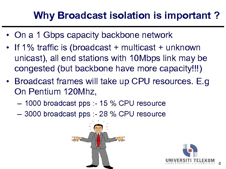 Why Broadcast isolation is important ? • On a 1 Gbps capacity backbone network