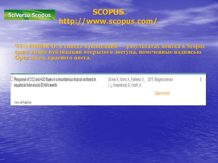 SCOPUS http: //www. scopus. com/ ЧТО НОВОГО: в списке публикаций — результатах поиска в
