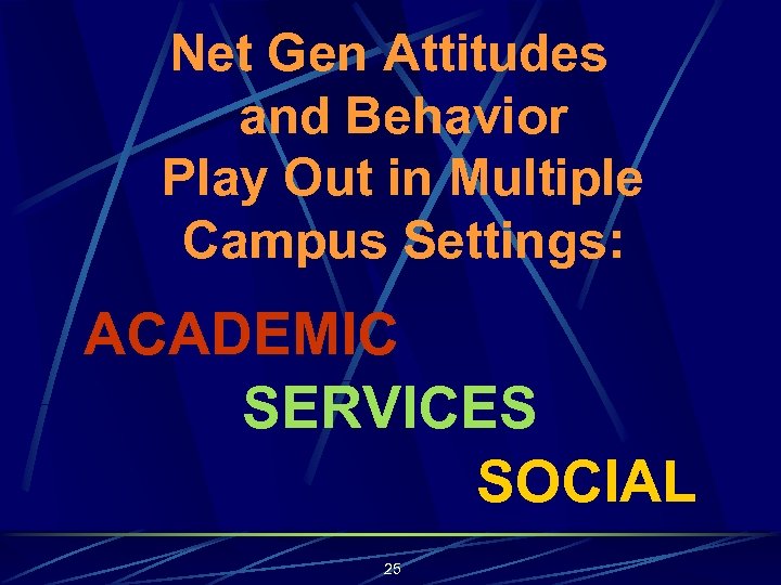 Net Gen Attitudes and Behavior Play Out in Multiple Campus Settings: ACADEMIC SERVICES SOCIAL