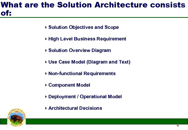 What are the Solution Architecture consists of: 4 Solution Objectives and Scope 4 High