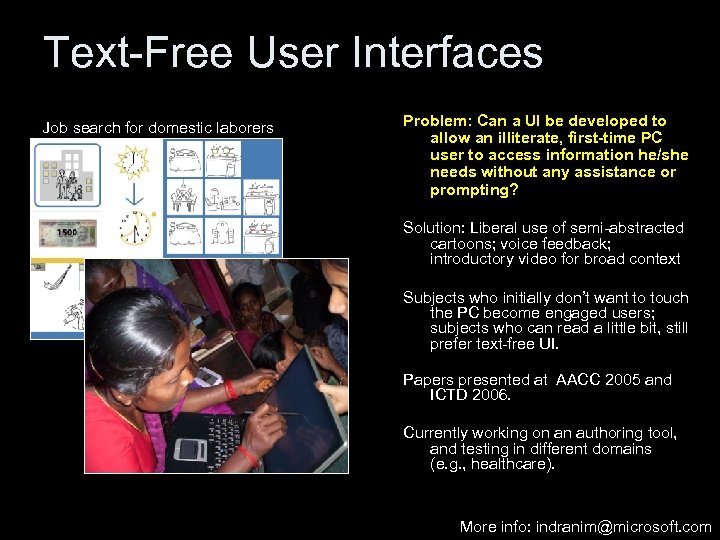 Text-Free User Interfaces Job search for domestic laborers Problem: Can a UI be developed