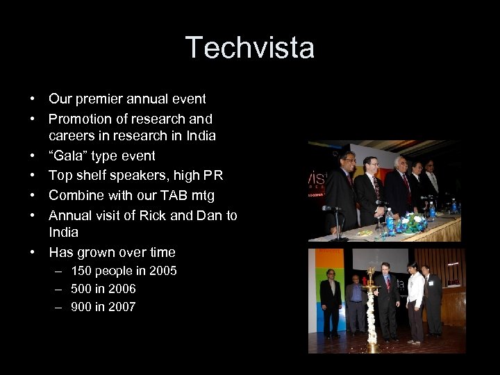 Techvista • Our premier annual event • Promotion of research and careers in research