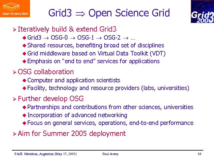 Grid 3 Open Science Grid Ø Iteratively build & extend Grid 3 OSG-0 OSG-1