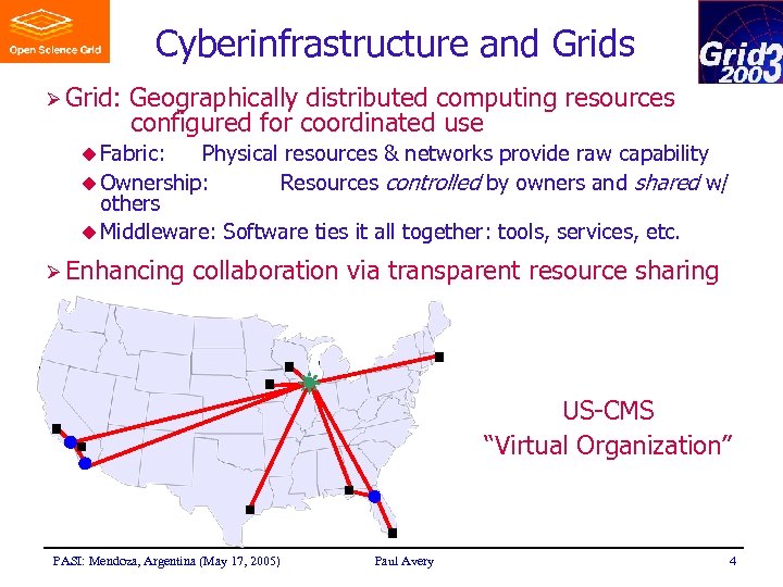 Cyberinfrastructure and Grids Ø Grid: Geographically distributed computing resources configured for coordinated use u