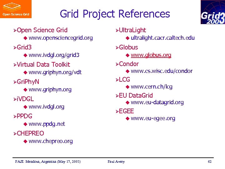Grid Project References ØOpen Science Grid ØUltra. Light u www. opensciencegrid. org ØGrid 3