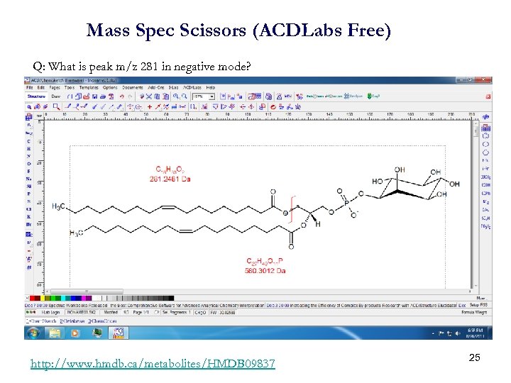Mass Spec Scissors (ACDLabs Free) Q: What is peak m/z 281 in negative mode?